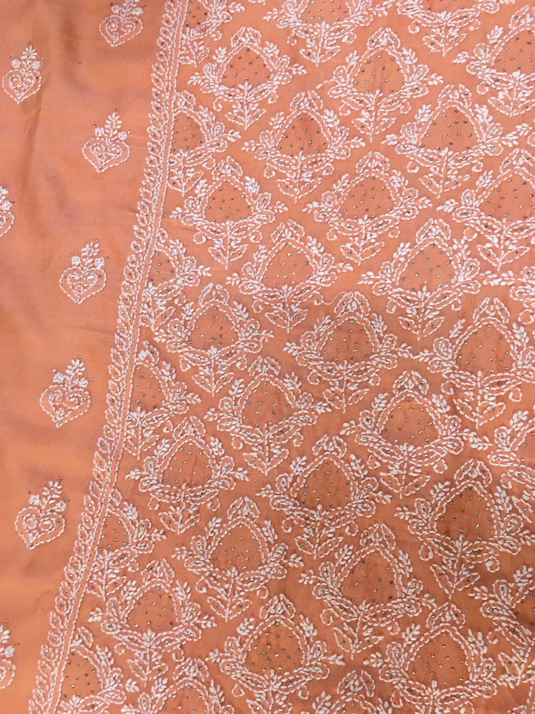 Orange Chanderi Chikankari kurta duppata Fabric