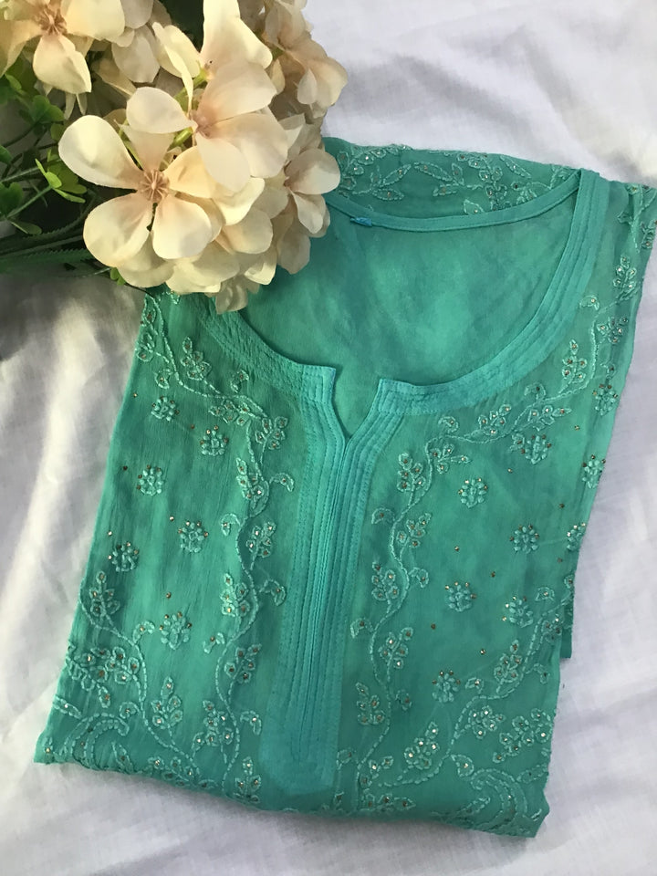 Sea Green Georgette Chikankari Kurta