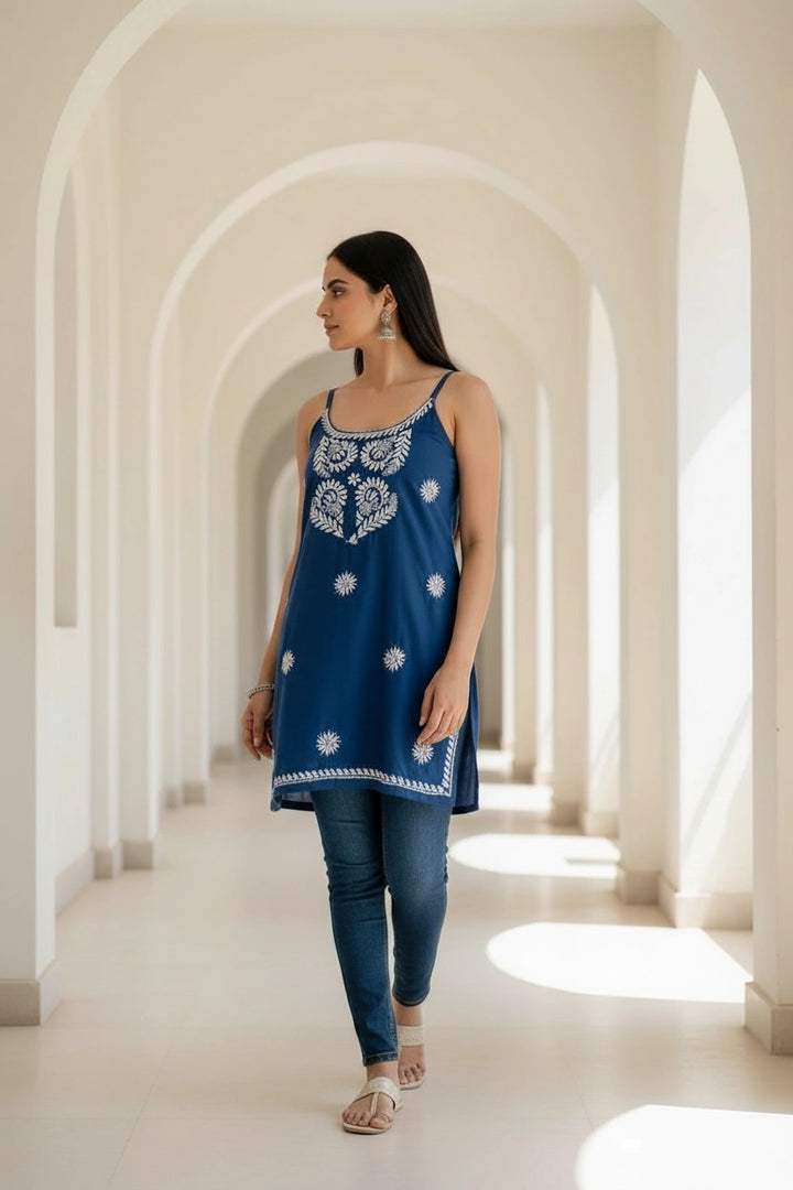 Blue Rayon Chikankari Short kurta