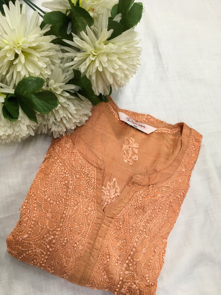 Orange Chanderi Chikankari Kurta
