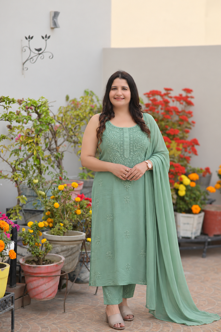 Mint green Rayon Noodle strap Suit Set-Custom Made