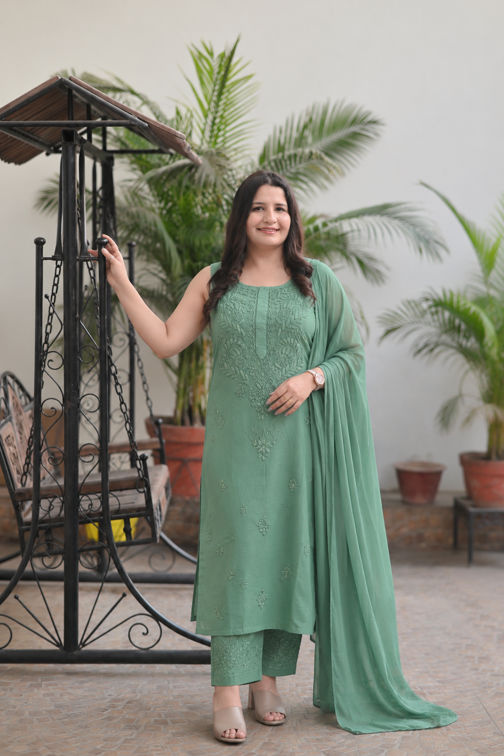 Mint green Rayon Noodle strap Suit Set-Custom Made