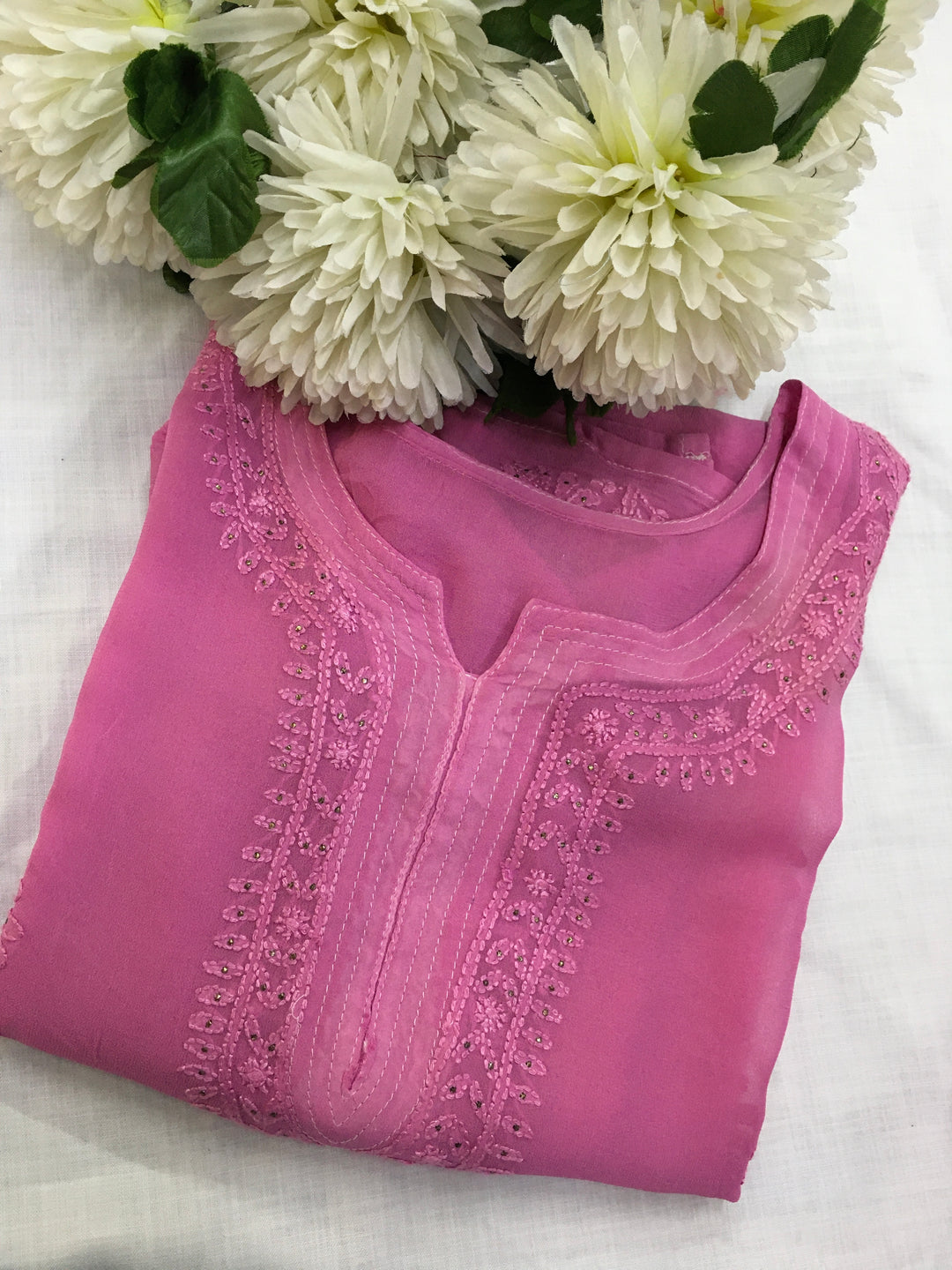 Pink Georgette Chikankari Kurta