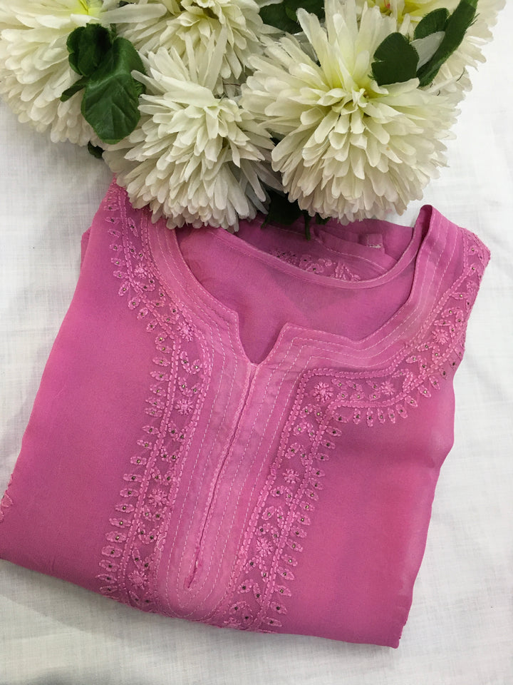 Pink Georgette Chikankari Kurta