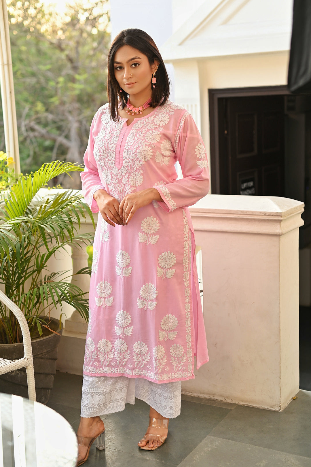 Pink Modal Chikankari Kurta