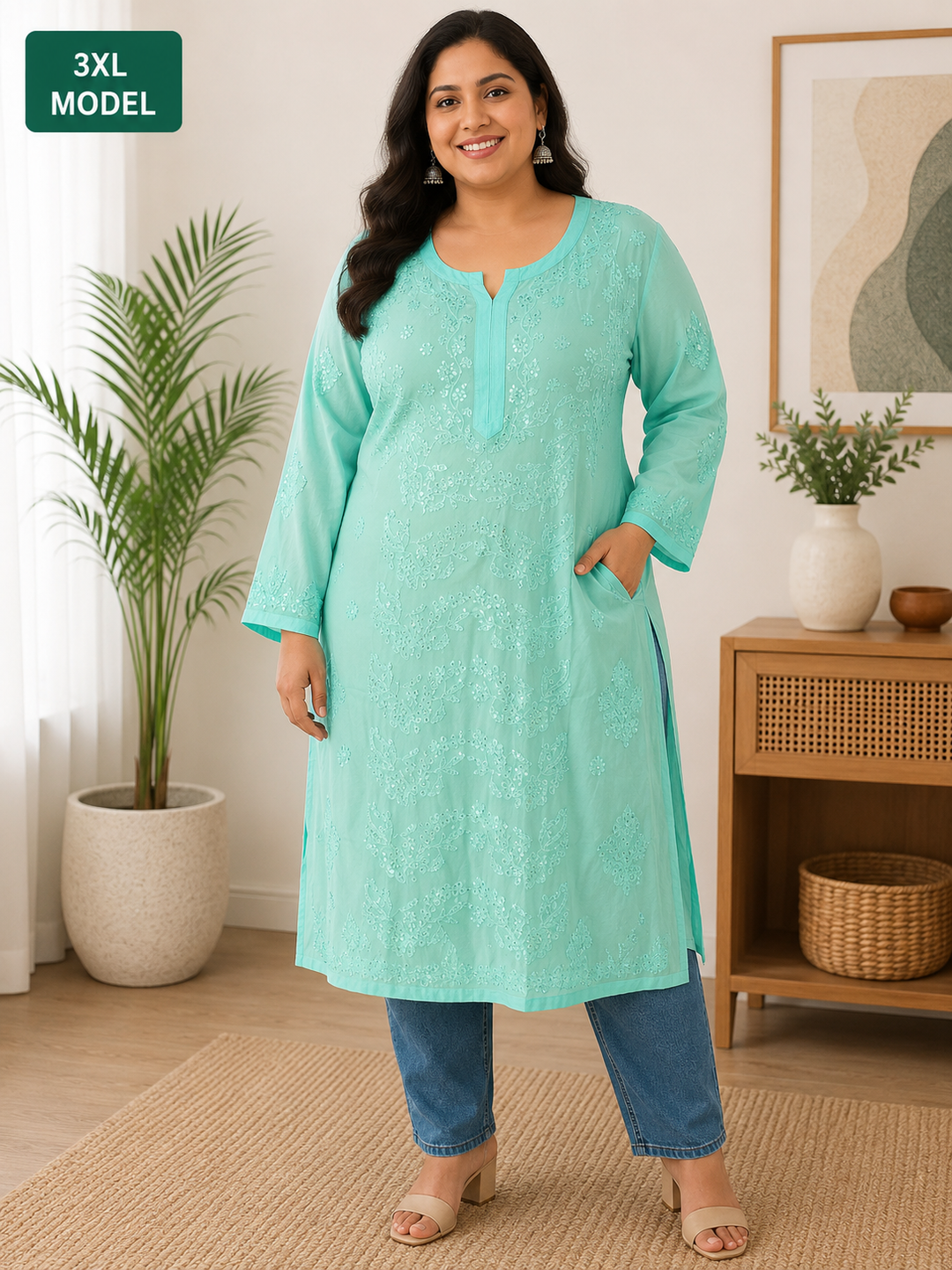 Sea Green Georgette Chikankari Kurta