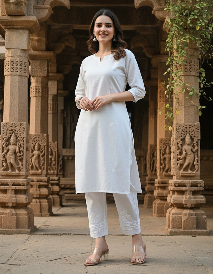 White Stretchable Cotton Chikankari Pant