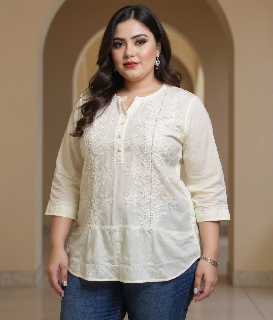 Light Green Cotton Chikankari Short kurta