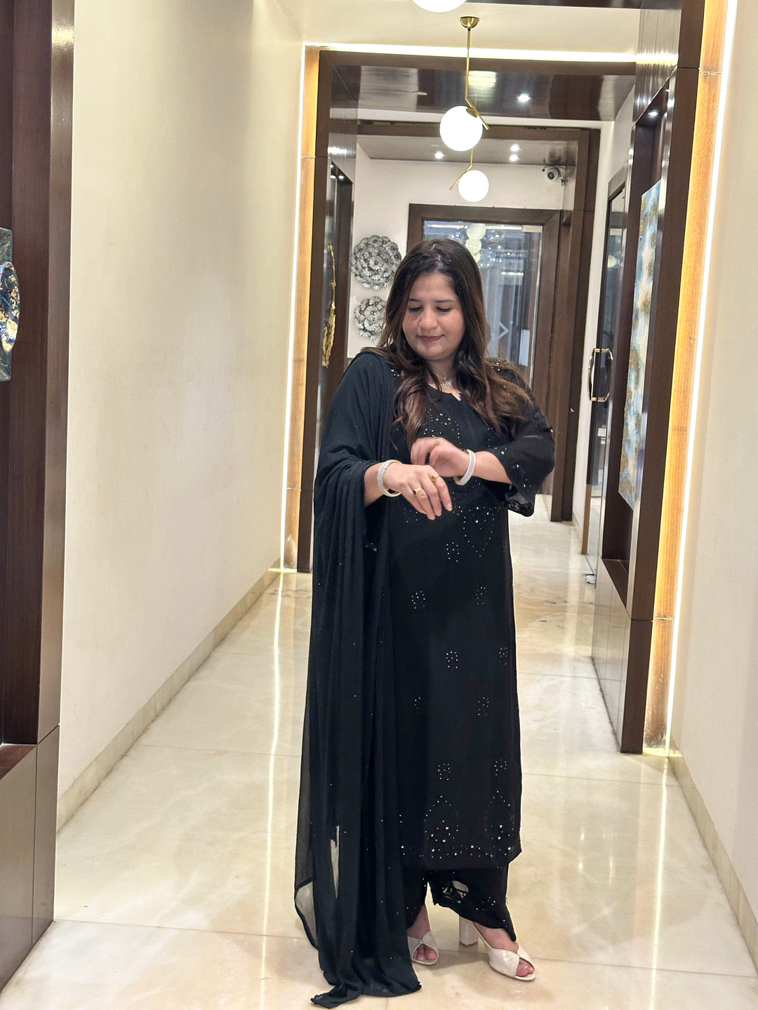 Black Chikankari Georgette Suit Set