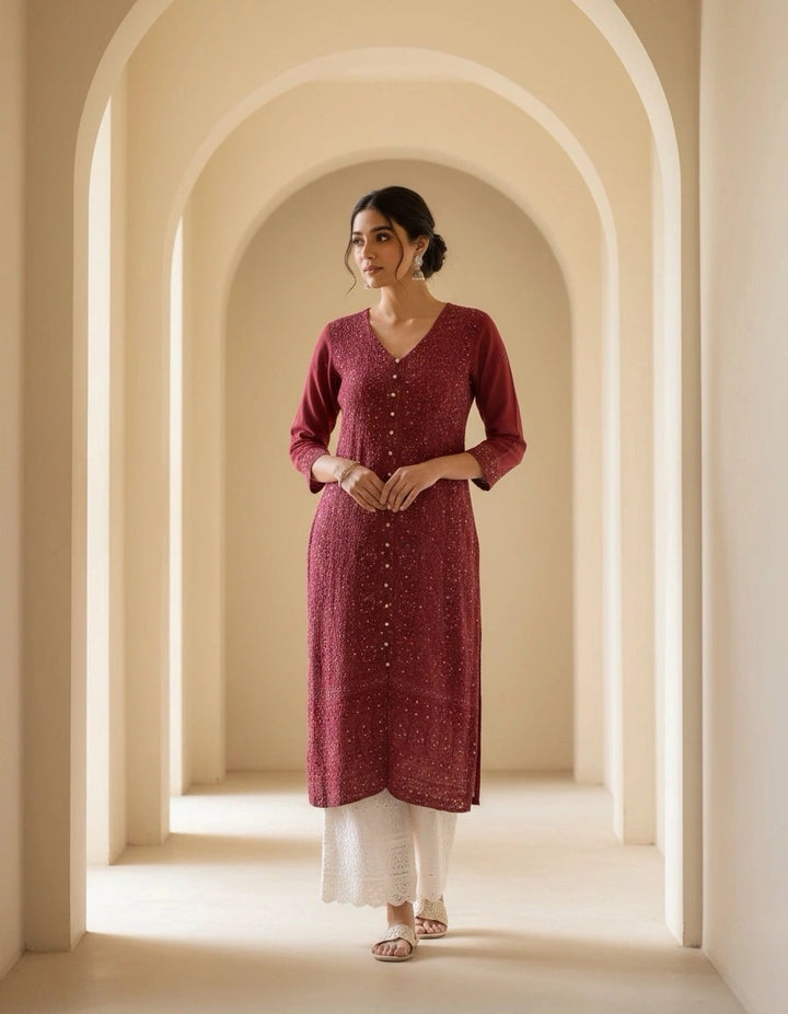 Maroon Pure Georgette Chikankari kurta