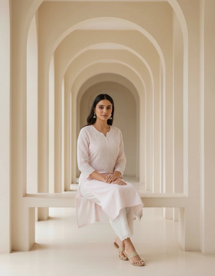 Light Pink Cotton Chikankari kurta
