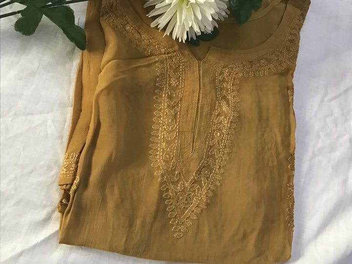 Mustard Georgette Chikankari kurta