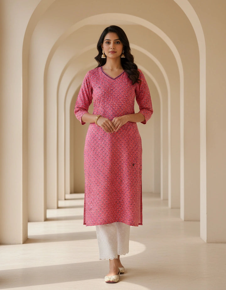 Peach Printed Cotton kurta