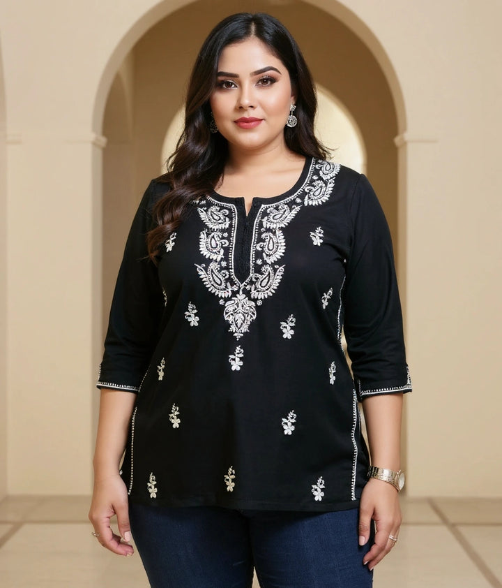 Black Rayon Chikankari Short kurta