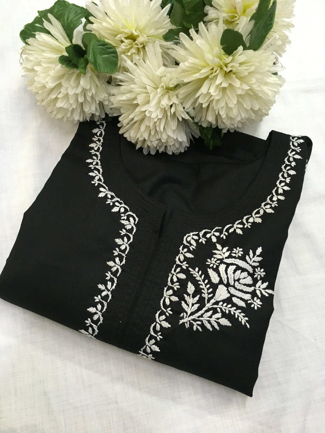 Linen black Chikankari Kurta
