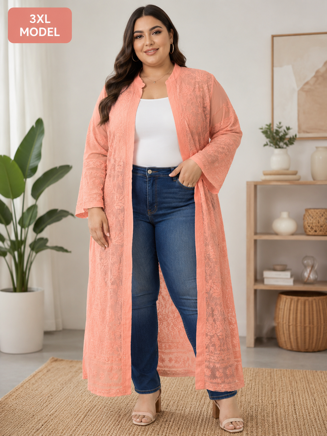 Peach Georgette Chikankari shrug
