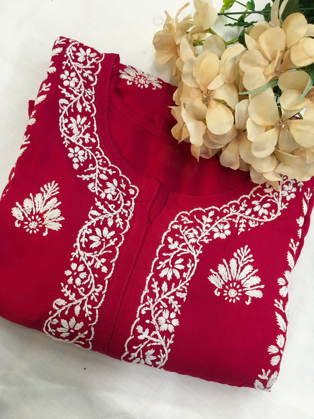 Rani Pink  Rayon Chikankari Kurta