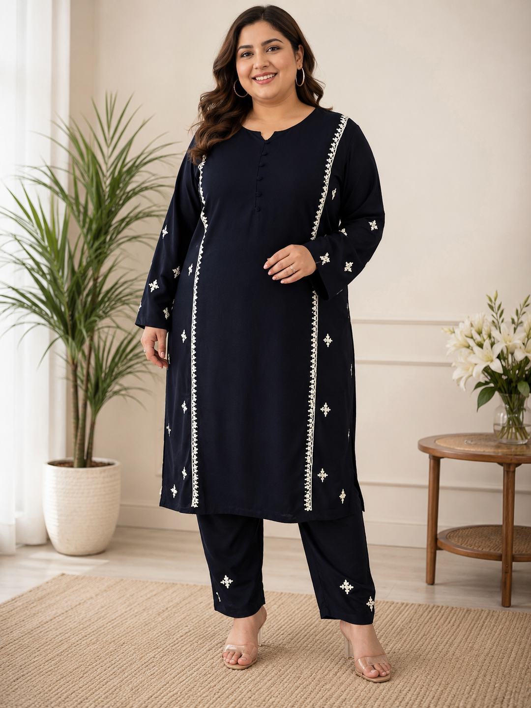 Navy Blue rayon Chikankari kurta set