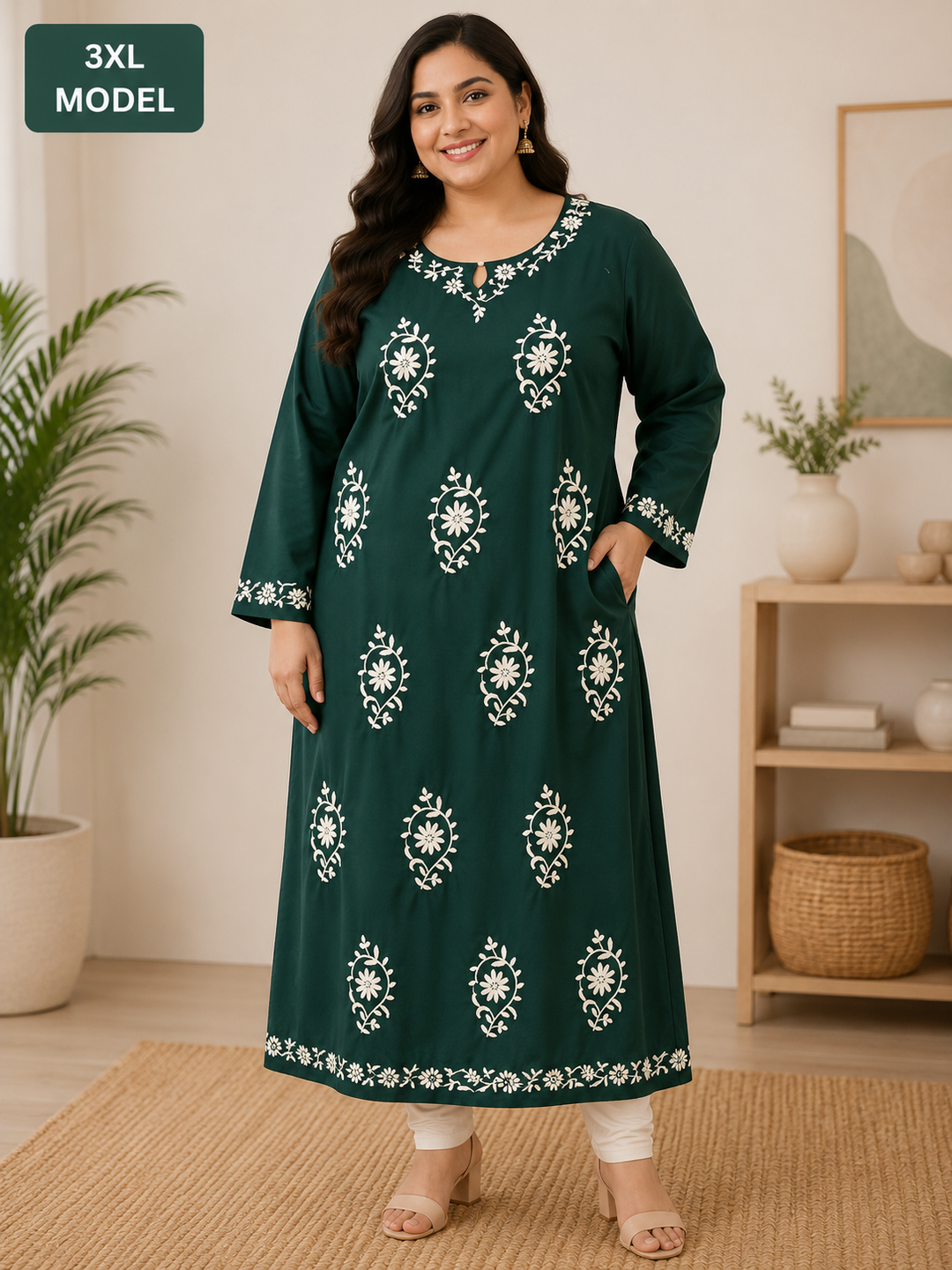 Dark green Rayon Chikankari kurta