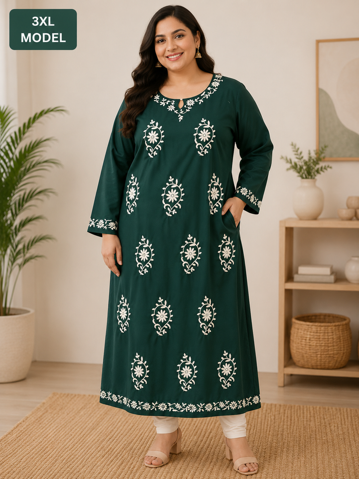 Dark green Rayon Chikankari kurta