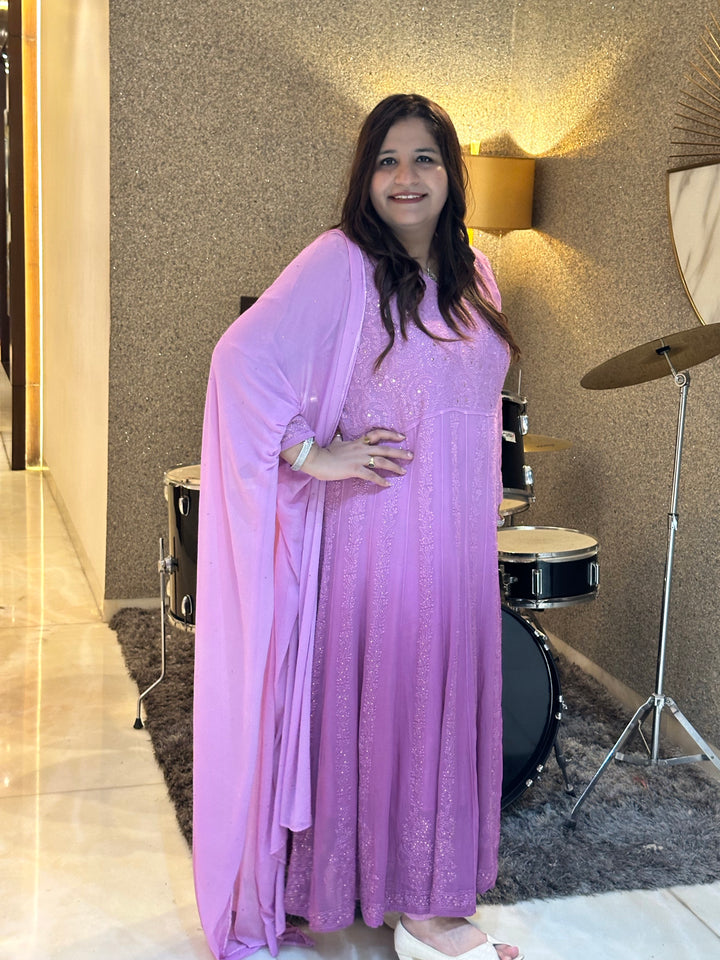 Mouve Ombre Chikankari Georgette Anarkali Set-Custom Made