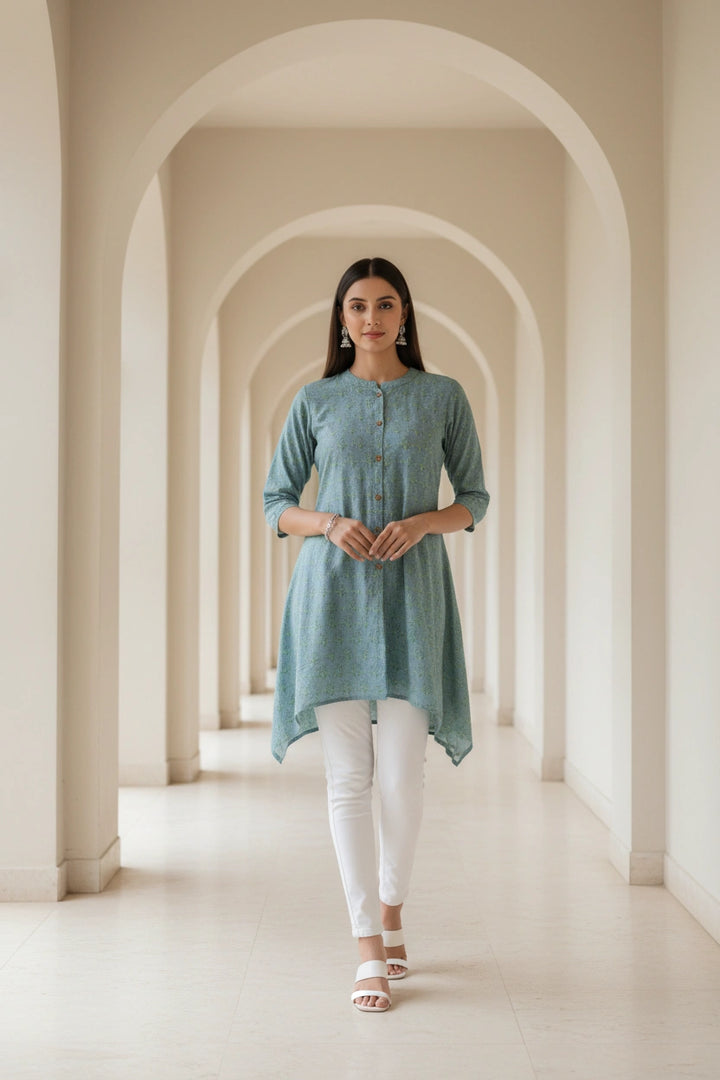 Light Green cotton Printed Short kurta