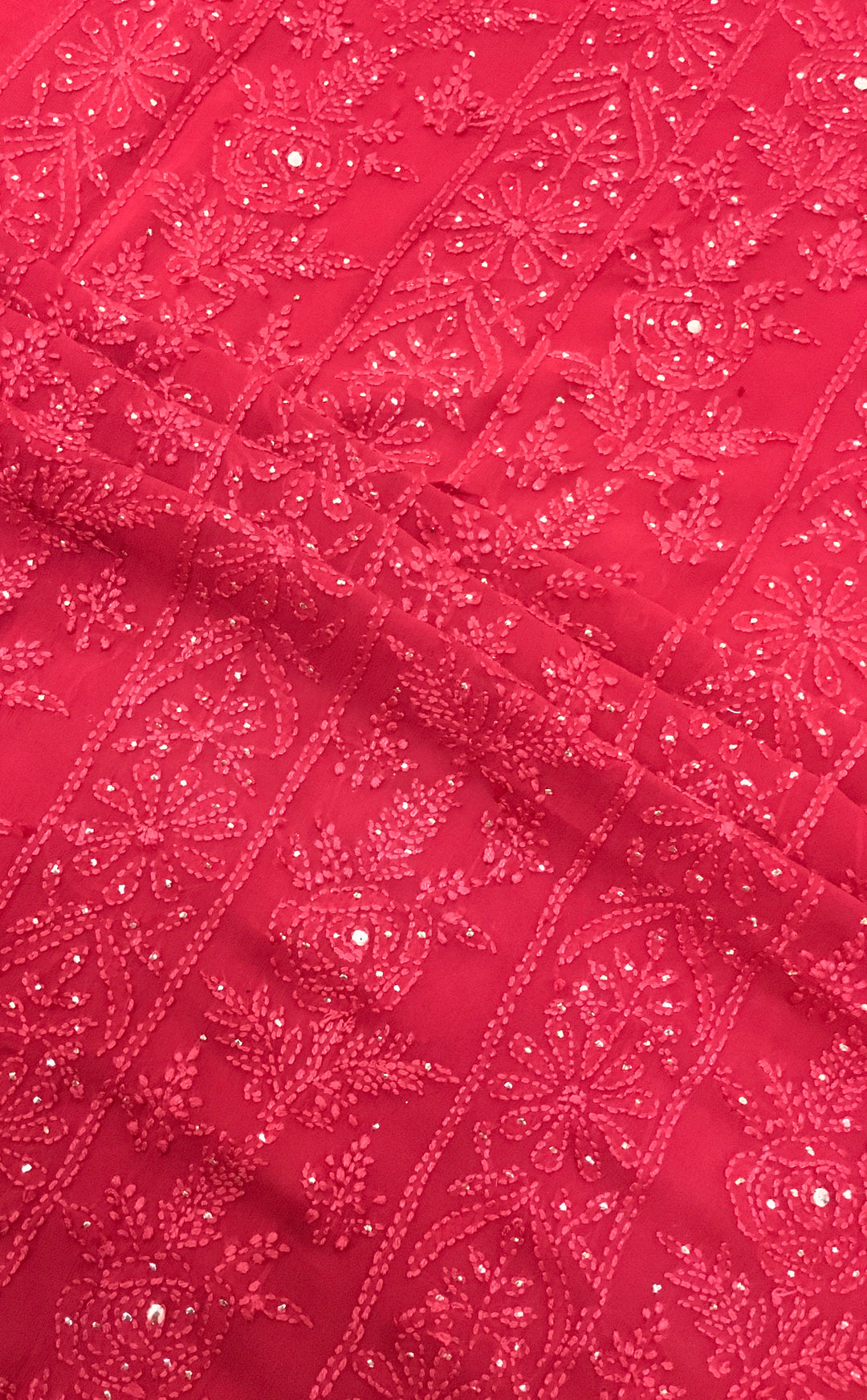 Red georgette Chikankari kurta duppata fabric
