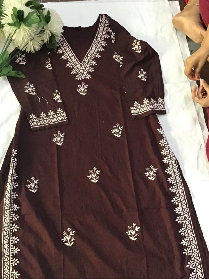 Brown rayon Chikankari Kurta