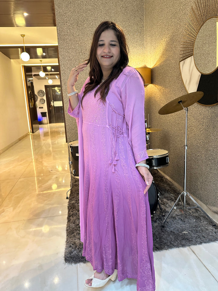 Mouve Ombre Chikankari Georgette Anarkali Set-Custom Made