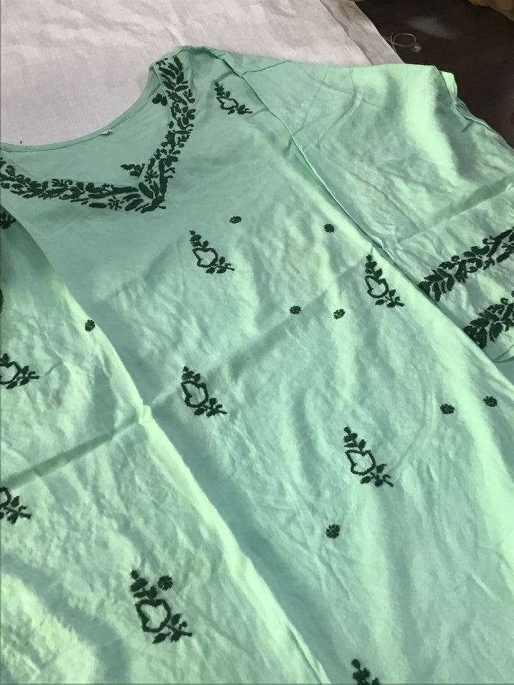 Sea green rayon Chikankari kurta