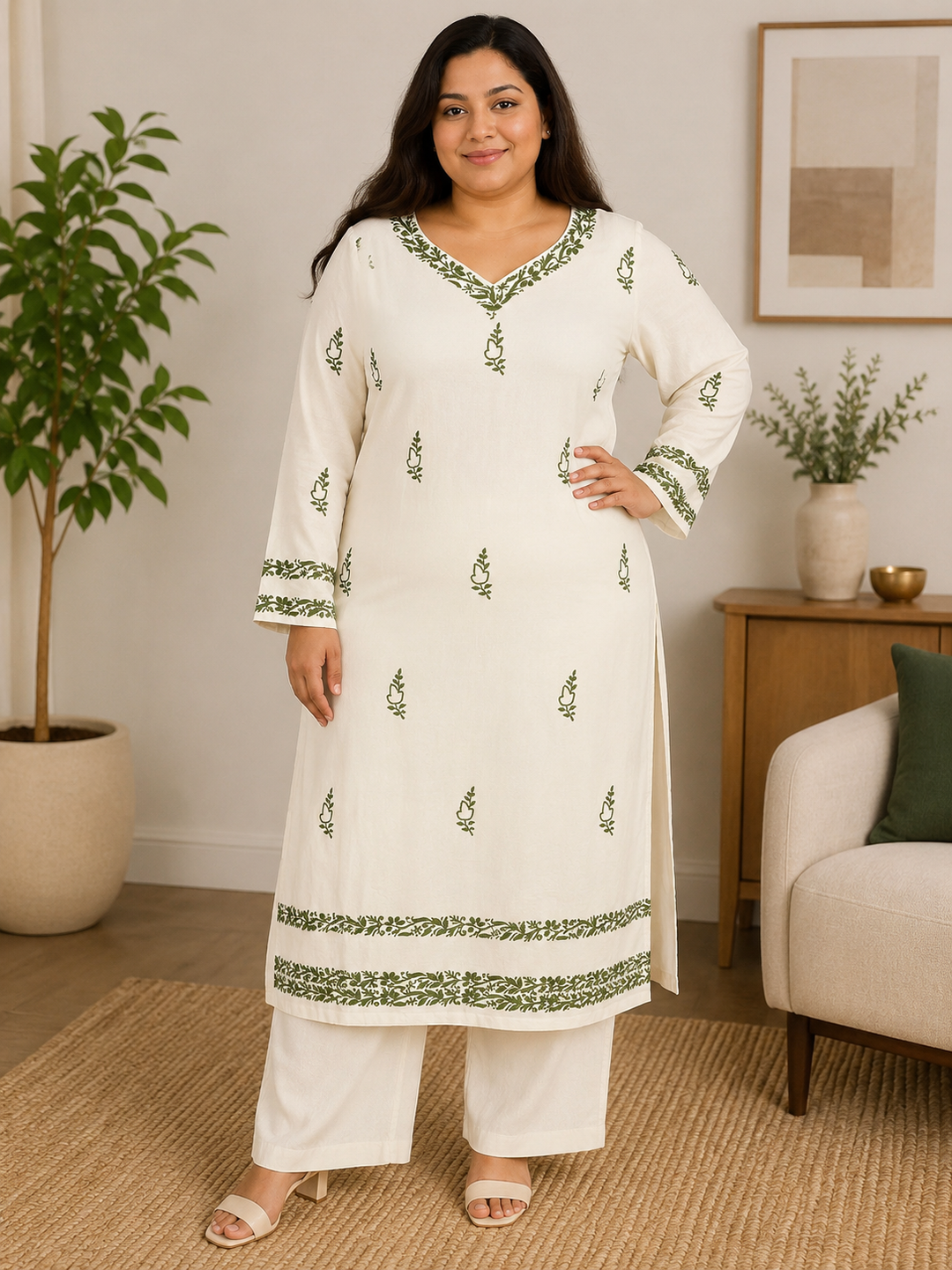 White Rayon Chikankari kurta