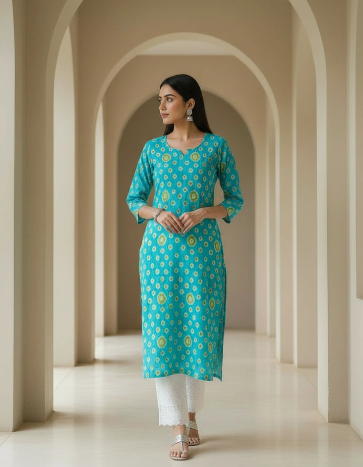 Sky Blue Printed Cotton kurta