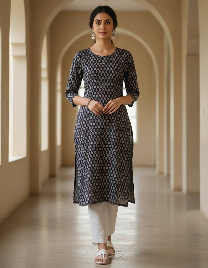 Black Printed Cotton kurta