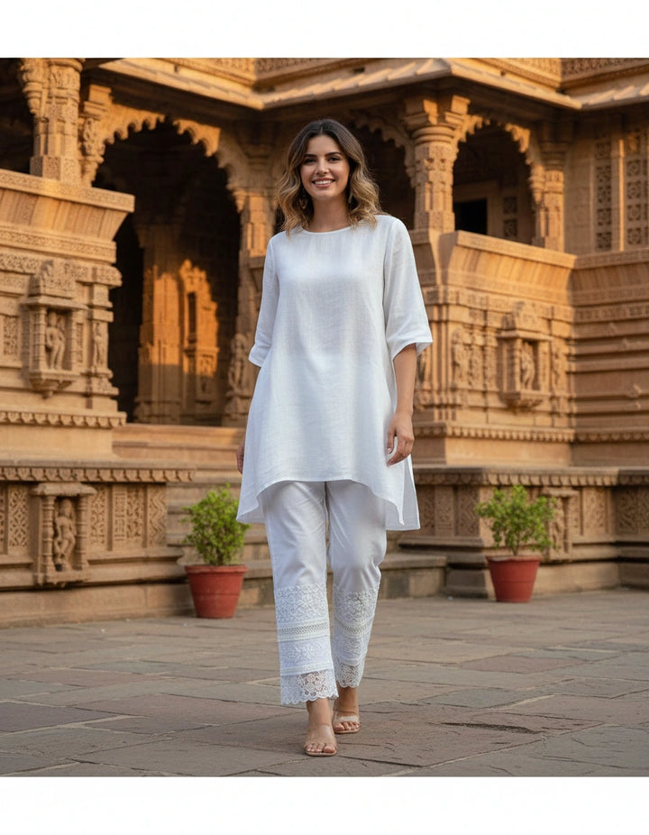 White Stretchable Chikankari Pant -Custom Made