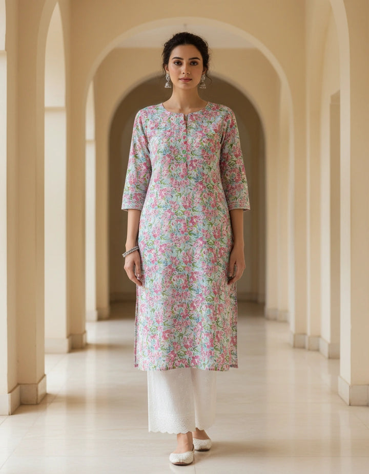 Multi Printed Cotton Chikankari kurta