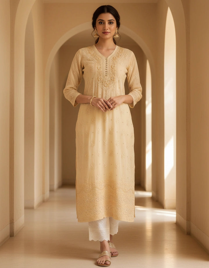 Light Yellow Pure Georgette Chikankari kurta