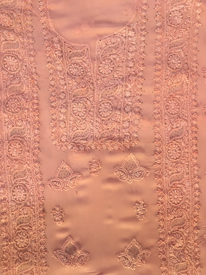 Peach Georgette Chikankari Kurta Duppata set