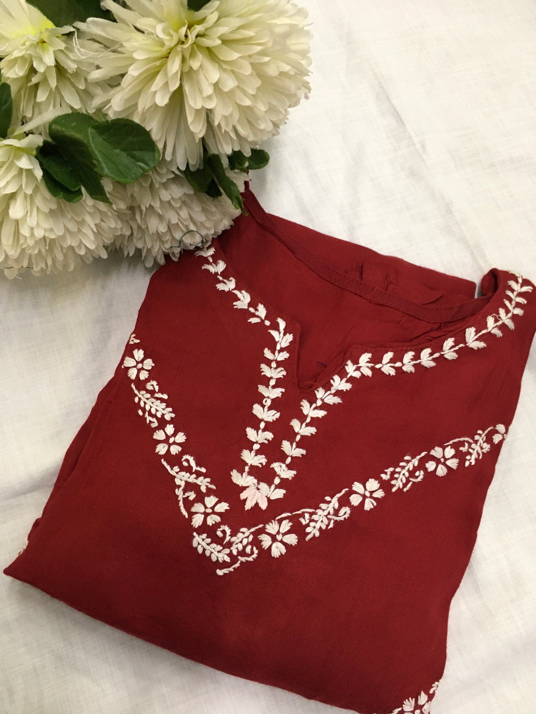 Maroon Rayon Chikankari kurta-Custom Made