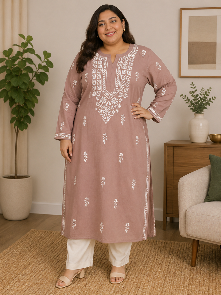 Light brown modal Chikankari kurta