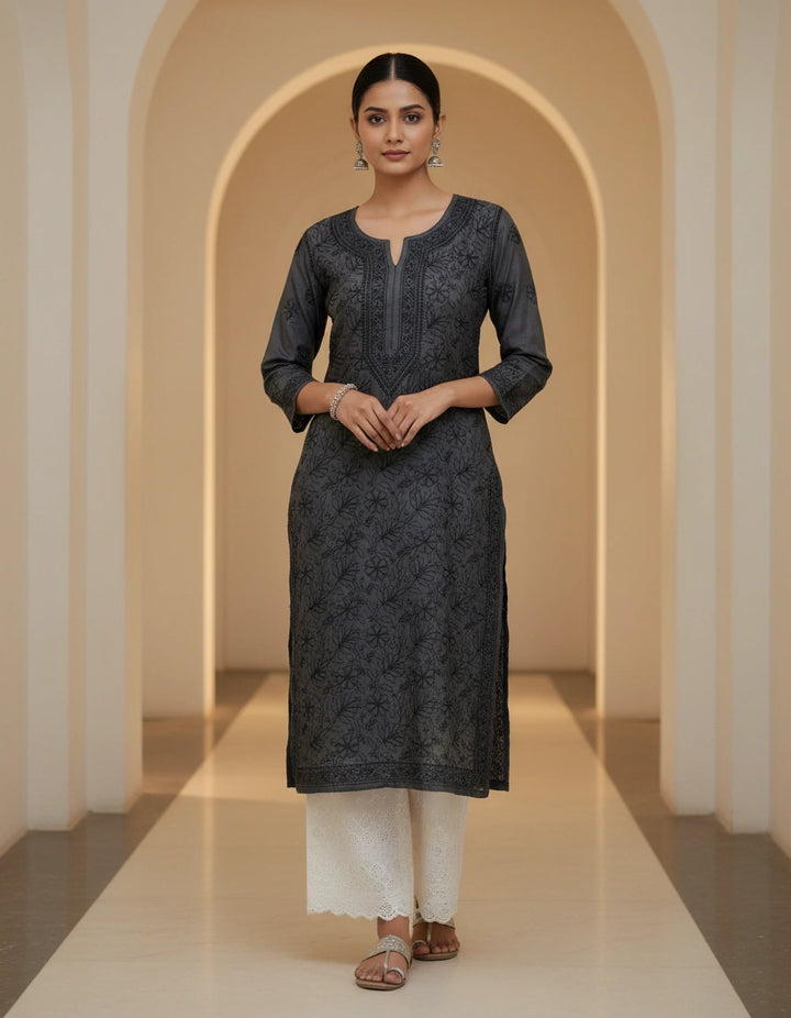 Black Silk Chikankari kurta