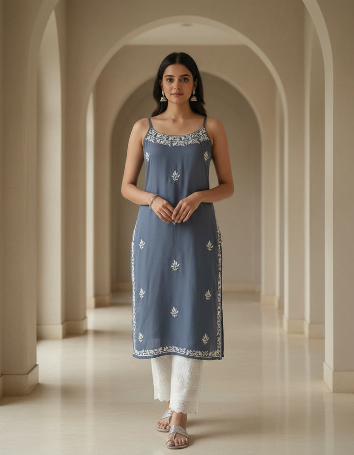 Grey Rayon Chikankari Short kurta