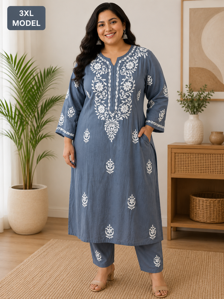 Grey rayon Chikankari kurta
