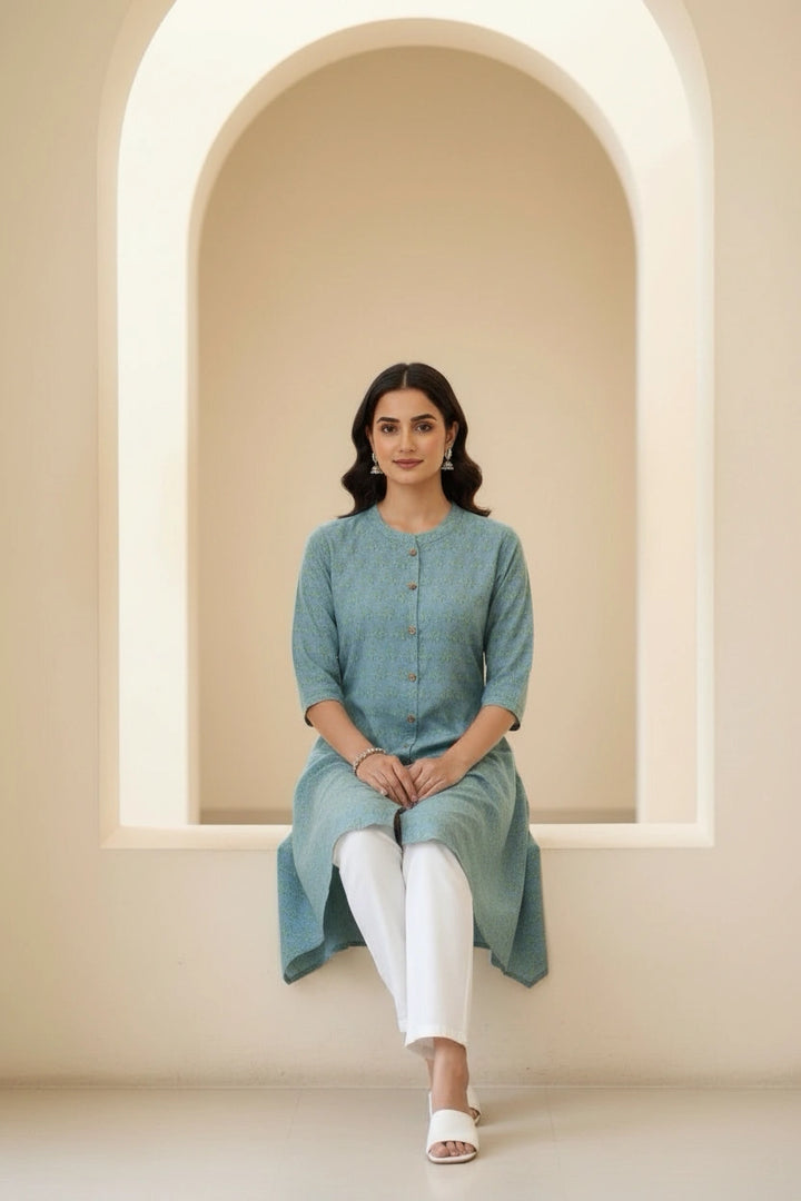 Light Green cotton Printed Short kurta
