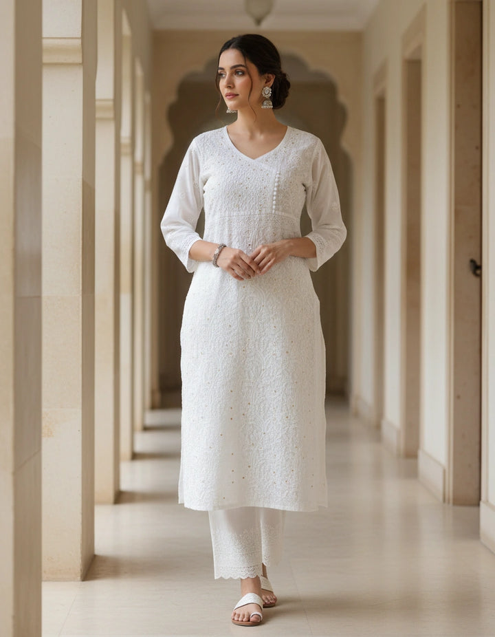 White Cotton Chikankari kurta