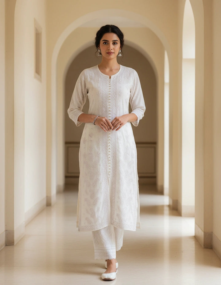 Off White Kota cotton Chikankari kurta