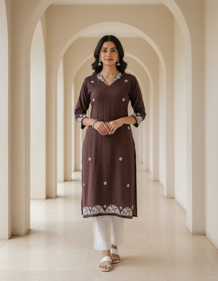 Brown Rayon Chikankari kurta