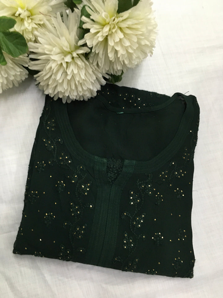 Dark green Georgette Chikankari Kurta