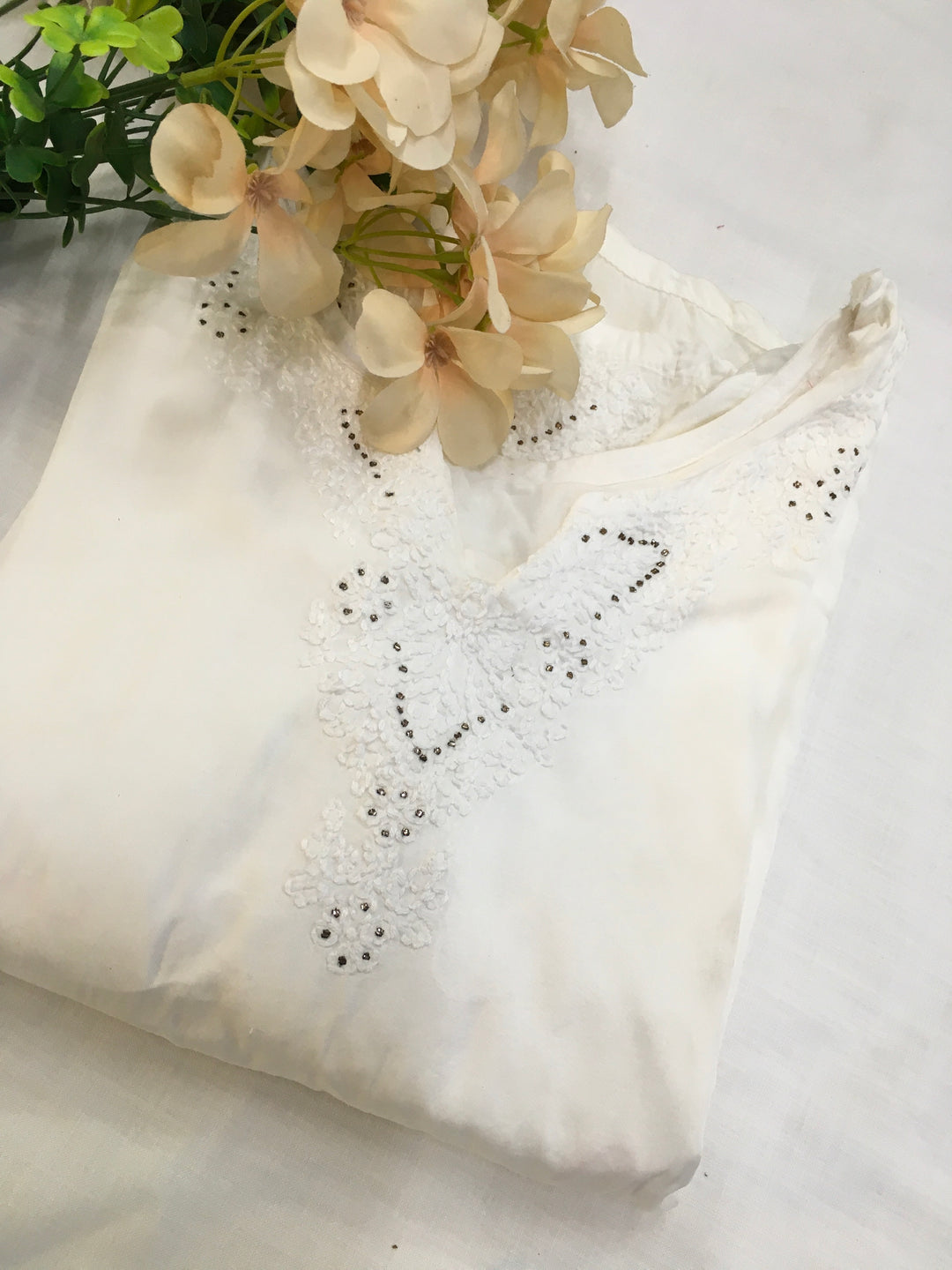 White Chanderi Chikankari Kurta