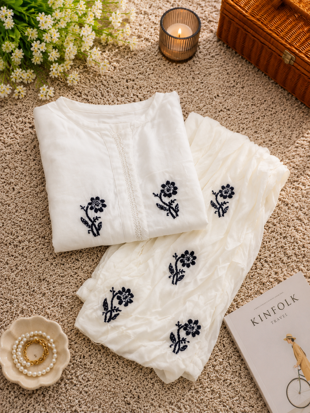 White rayon Chikankari kurta set