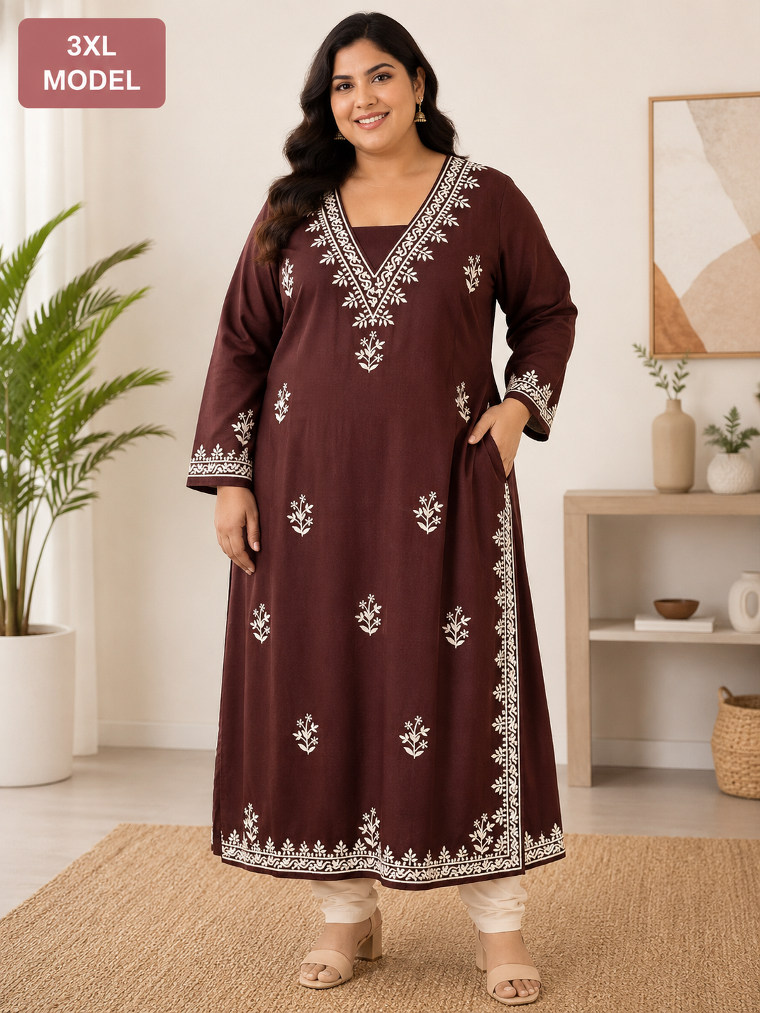 Brown rayon Chikankari Kurta
